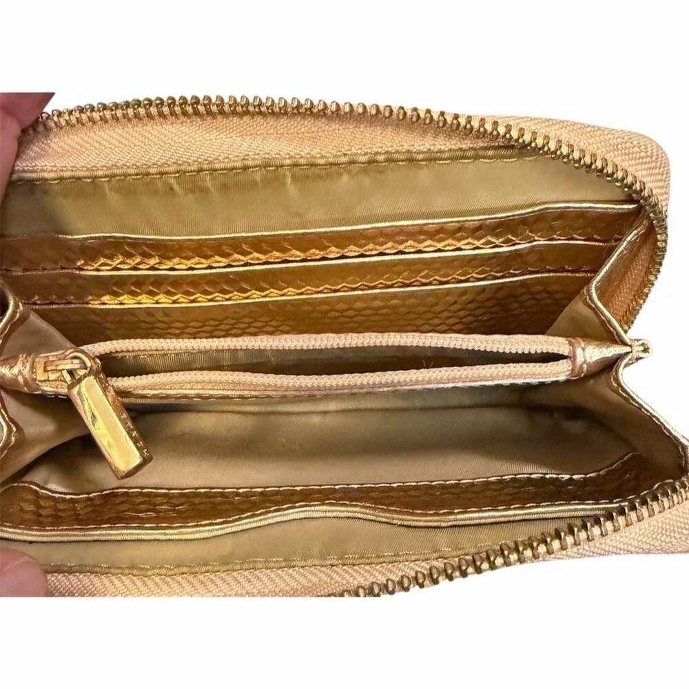 Tory Burch Wallet Wristlet Rose Gold Zip-Around With Non Branded Scarf Bow Strap